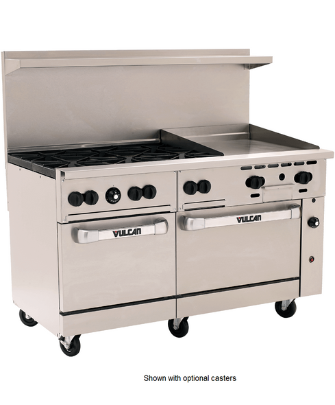 Vulcan 60SS-6B24GP Endurance Series Propane Gas Restaurant Range, 6 Burner, 2 Standard Oven, 24" Manual Griddle - 278,000 BTU