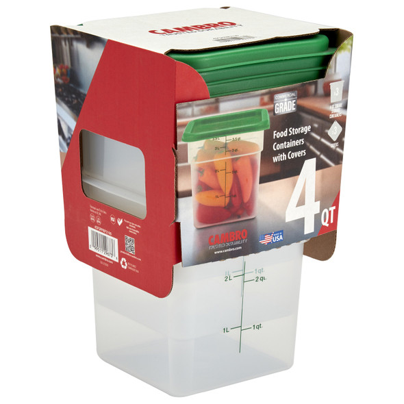 CAMBRO 4SFSPPRP3190 Multi-Pack Translucent Container/Lid, 4 QT. Square (3/Pack)