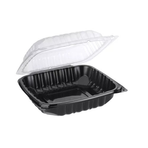 WELLCHOICE JC-81 Plastic Black Container w/ Clear Lid, 8" x 8" (150/Case)