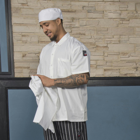 Winco UNF-1WS Universal Chef Shirt, Snap-Buttons, White, Small