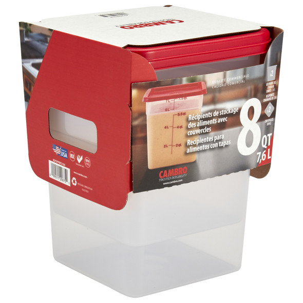 Cambro 8SFSPPRP2190 Multi-Pack Translucent Container/Lid, 8 QT. Square (2/Pack)
