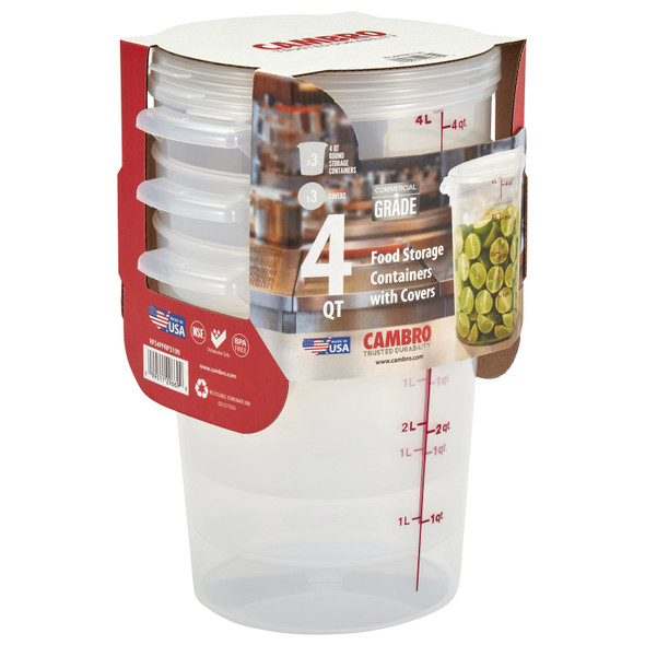 Cambro RFS4PPRP3190 Multi-Pack Translucent Container/Lid, 4 QT. Round (3/Pack)