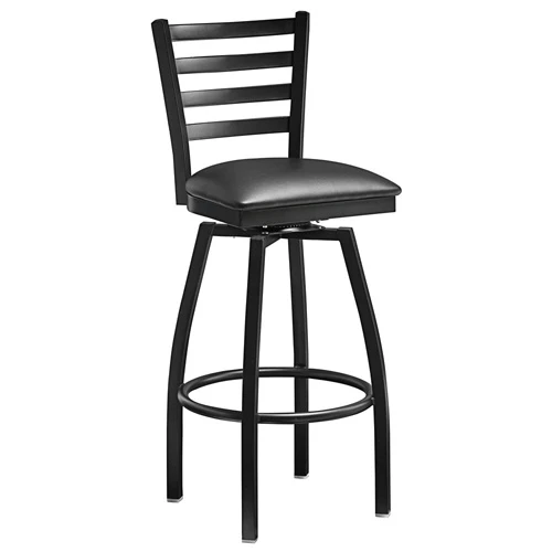 OMCAN Swivel Bar Stool, Black Metal Frame, Black Vinyl Seat
