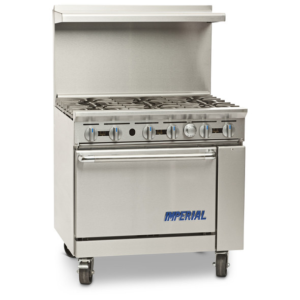 Imperial ER-6 GasRange, (6) open burners, (1) standard oven, 38"W