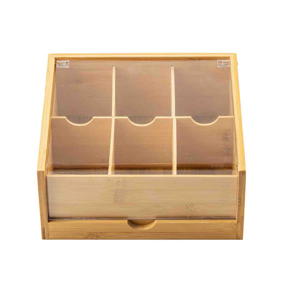 Tablecraft 6-Compartment Bambo Tea Holder with Acrylic Cover