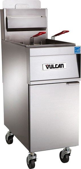 Front view of Vulcan 2TR45AF-1 140,000 Btu Natural Gas Free Standing Fryer with Filtration, 90 Lb, TR Series (2TR45AF-1)