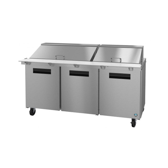 Hoshizaki SR72A-30M Refrigerator, Three Section Mega Top Prep Table, Stainless Doors