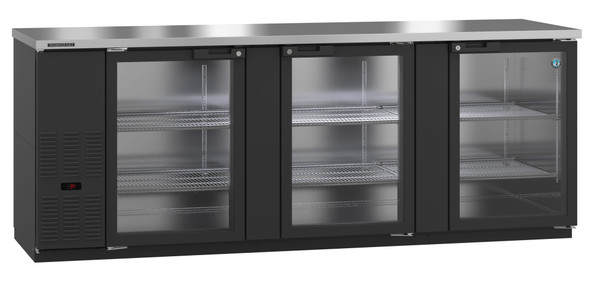 Hoshizaki HBB-4G-LD-95 Refrigerator, Three Section, Black Vinyl Back Bar Back Bar, Glass Doors