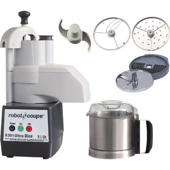 Robot Coupe R301 Dice Ultra Combination Continuous Feed Food Processor / Dicer with 3.5 Qt. Stainless Steel Bowl - 2 hp Robot Coupe R301 Dice Ultra Combination Continuous Feed Food Processor / Dicer with 3.5 Qt. Stainless Steel Bowl - 2 hp