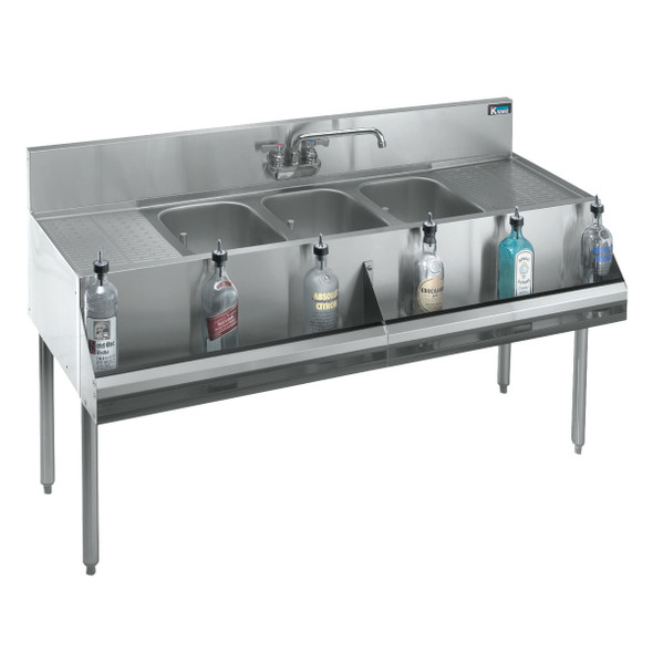 Krowne KR18-53C 60" 3 Compartment Sink w/ 10"W x 14"L Bowl, 10" Deep