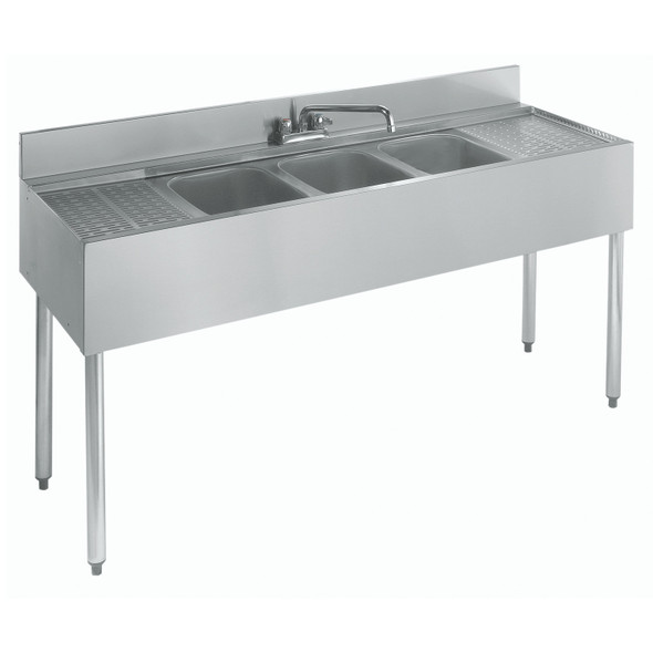 Krowne 21-53C 60" 3 Compartment Sink w/ 10"W x 14"L Bowl, 10" Deep