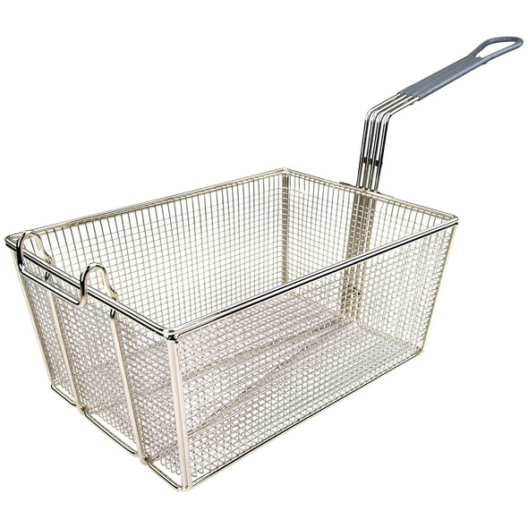 Winco FB-35 13-1/4" x 9-1/2" x 6" Fry Basket with Front Hook, Gray Plastic Handle