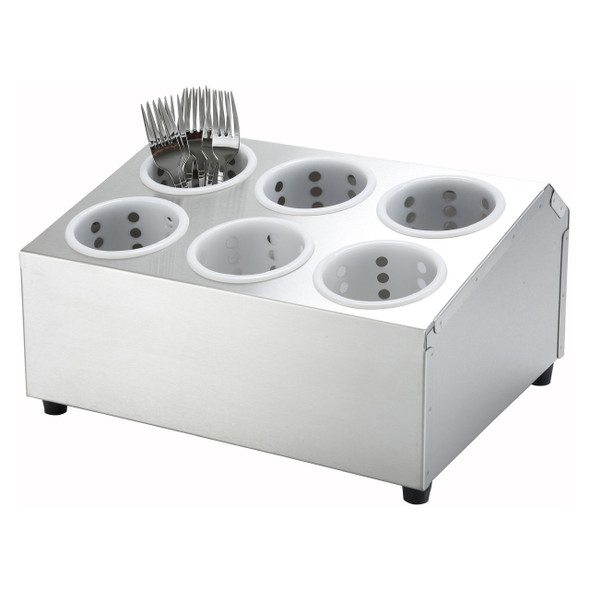 Winco FC-6H Stainless Steel Flatware Cylinder Holder - 6 Compartments