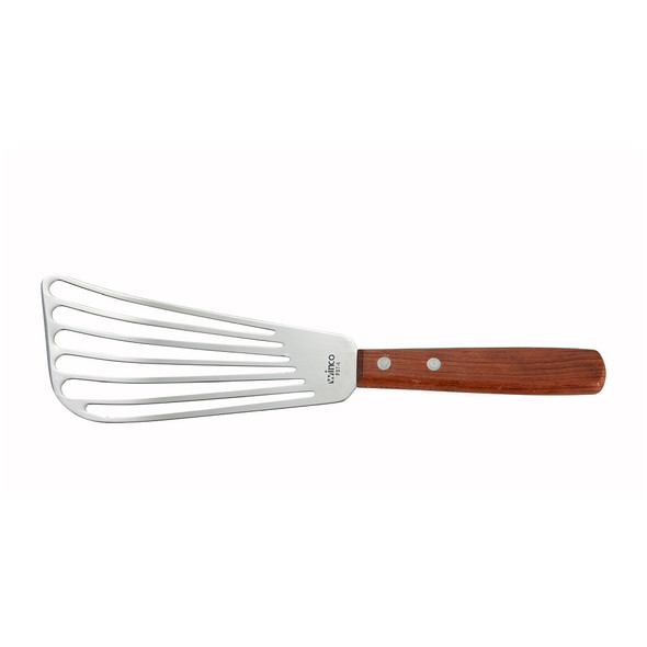 Winco FST-6 6-1/2" Stainless Steel Slotted Turner with Wood Handle