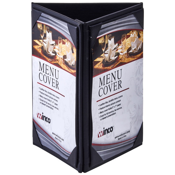 Winco LMTT-57BK Triple-View Menu Tent For 5" x 7" Inserts, Black