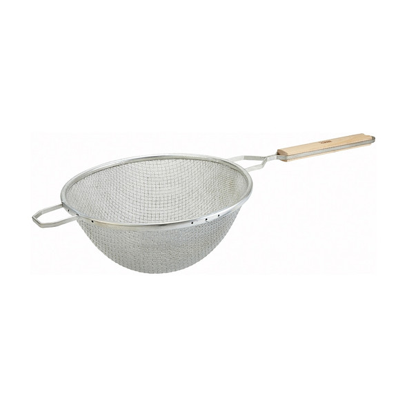Winco MSTF-10D 10-1/4" Strainer Double Tinned Mesh, Fine, Wood Handle Winco MSTF-10D 10-1/4" Strainer Double Tinned Mesh, Fine, Wood Handle