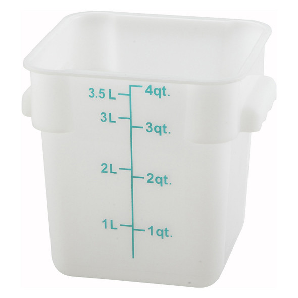 Winco PESC-4 4 Qt. White Polypropylene Square Food Storage Container