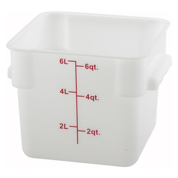 Winco PESC-6 6 Qt. White Polypropylene Square Food Storage Container Winco PESC-6 6 Qt. White Polypropylene Square Food Storage Container