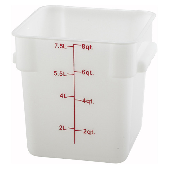 Winco PESC-8 8 Qt. White Polypropylene Square Food Storage Container