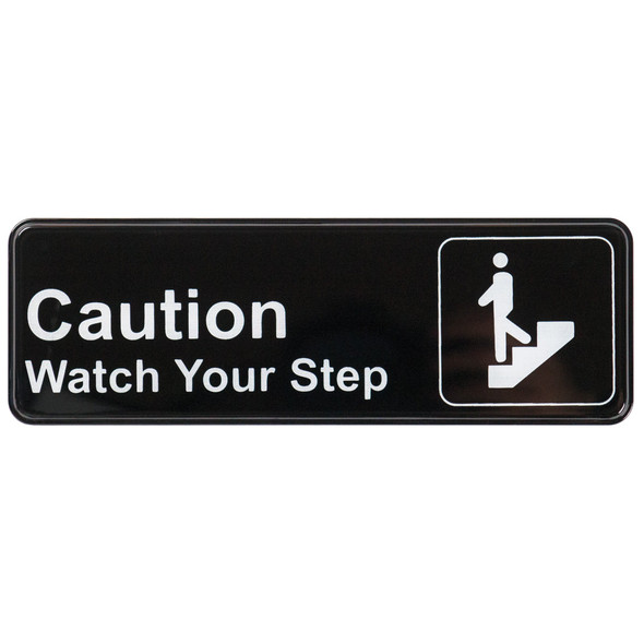 Winco SGN-326 Caution Watch Your Step Sign, 9" x 3", Black & White