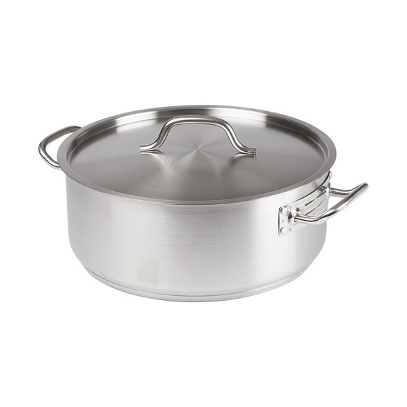 Winco SSLB-15 Stainless Steel Brazier Pot with Cover, Induction-Ready - 15 Qt.