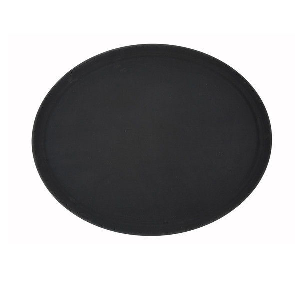 Winco TFG-2622K Deluxe Fiberglass Tray, Non-Slip, Oval, 26" x 22" - Black