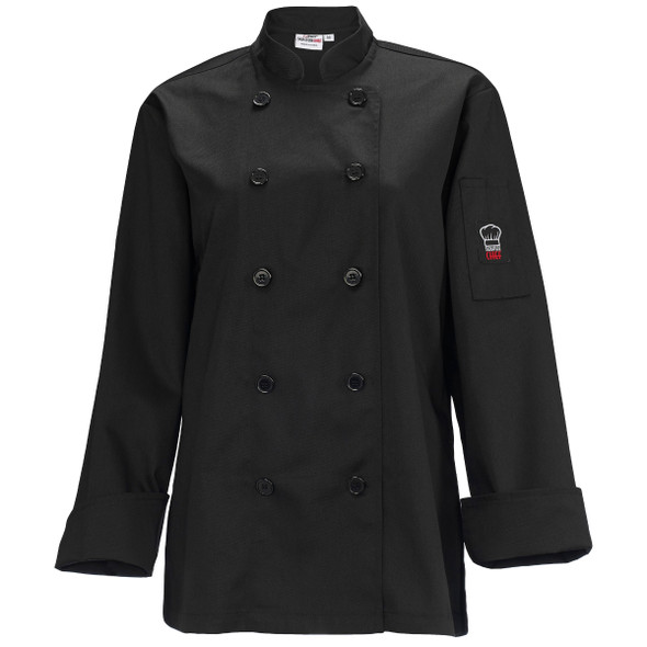 Winco UNF-7KM Women's Chef Jacket, Tapered Fit - Black, Medium
