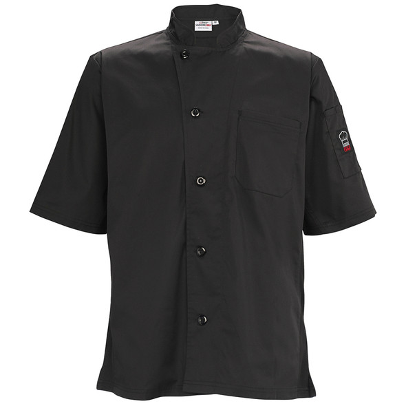 Winco UNF-9KM Unisex Chef Shirt, Ventilated, Tapered Fit - Black, Medium