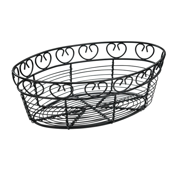 Winco WBKG-10O 10" x 6 1/2" x 3" Black Wire Oval Bread Basket