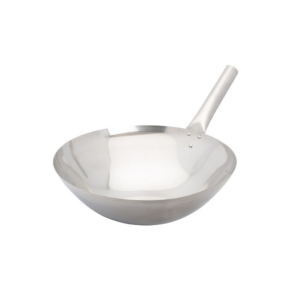 Winco WOK-14N 14" Stainless Steel Chinese Wok, Nailed Handle