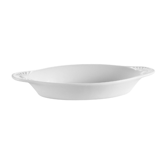 CAC COA-15-P 10 1/2" x 5 3/8" Super White Oval Porcelain Welsh Rarebit - 15 oz.