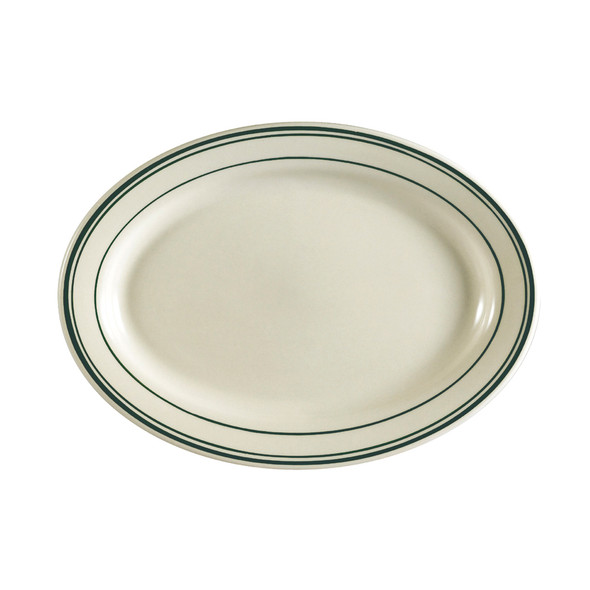 CAC GS-14 12 1/2" x 8 5/8" American White Oval Stoneware Platter - 12/Case