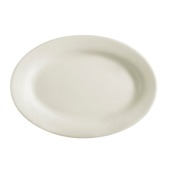 CAC REC-14 12 1/2" 8 5/8" American White Oval Stoneware Platter - 12/Case