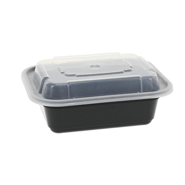 Black 12 oz. Plastic Rectangular Container with Clear Lid - 150/Case