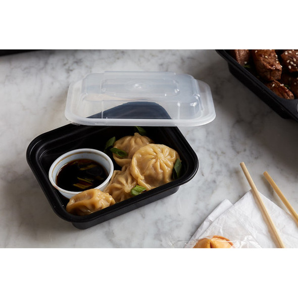 Pactiv NC818B Black 12 oz. Plastic Rectangular Container with Clear Lid - 150/Case
