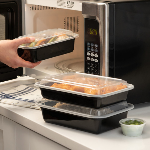 Pactiv NC868B Black 28 oz. Plastic Rectangular Container with Clear Lid - 150/Case