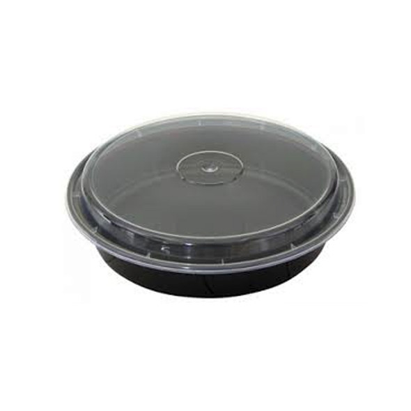 Black 48 oz. Plastic Round Container with Clear Lid - 150/Case