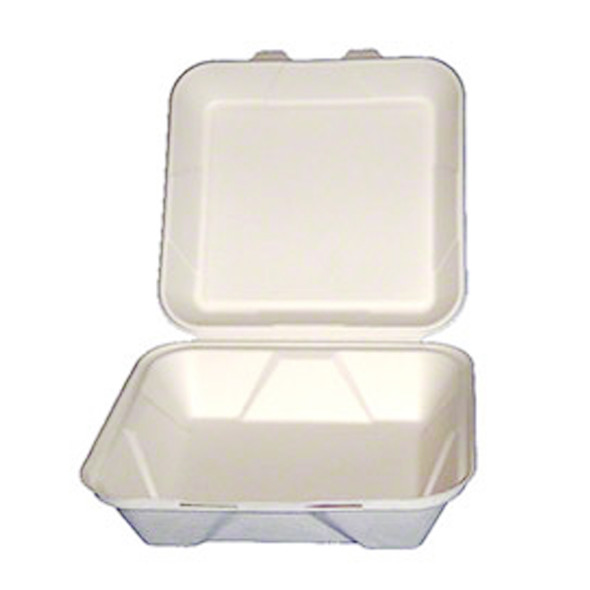 White 9" x 9" x 3" Bagasse Hinged Container - 300/Case