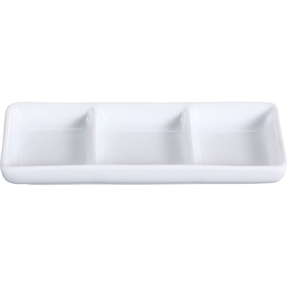 Yanco LK-506 6" x 2 1/2" Rectangular Bone White 3-Compartment China Sauce Dish