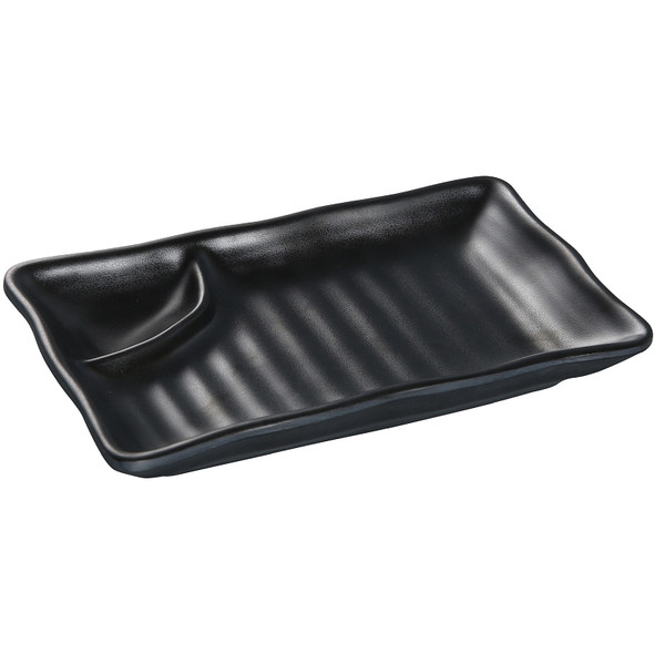 Yanco BP-4008 Black Pearl 8" Rectangular Two Compartment Melamine Plate
