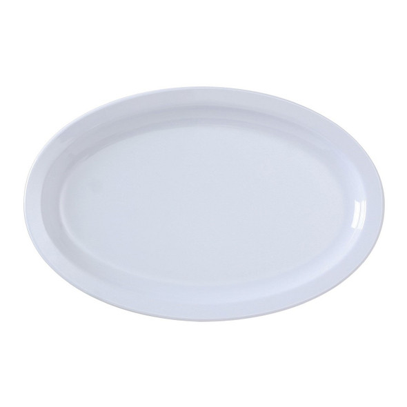 Yanco NS-510W 9 3/4" x 6 3/4" White Oval Narrow Rim Melamine Platter