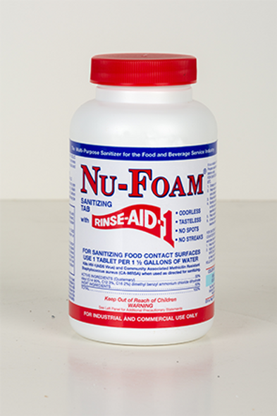 Glissen 300005 Nu-Foam Sanitizing Tablets with Rinse Aid - 100 Tablets/Bottle