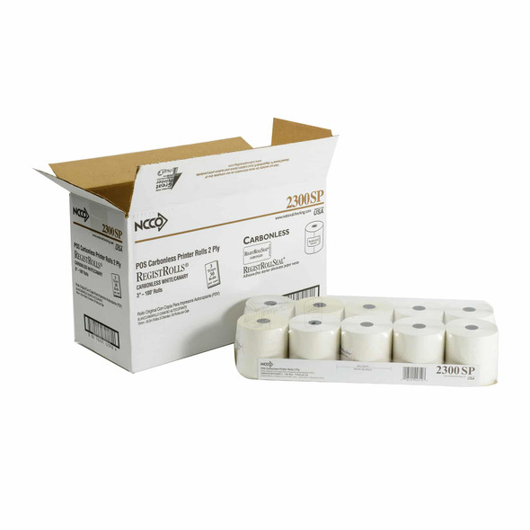 National Checking 2300SP 2-Ply Carbonless 3" Register Rolls, 100 Feet - 30 Rolls/Case