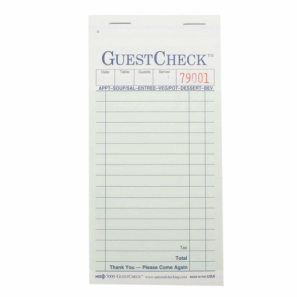 National Checking G7000 Green Medium 2-Part Carbonless Guest Checks - 50 Books/Case National Checking G7000 Green Medium 2-Part Carbonless Guest Checks - 50 Books/Case