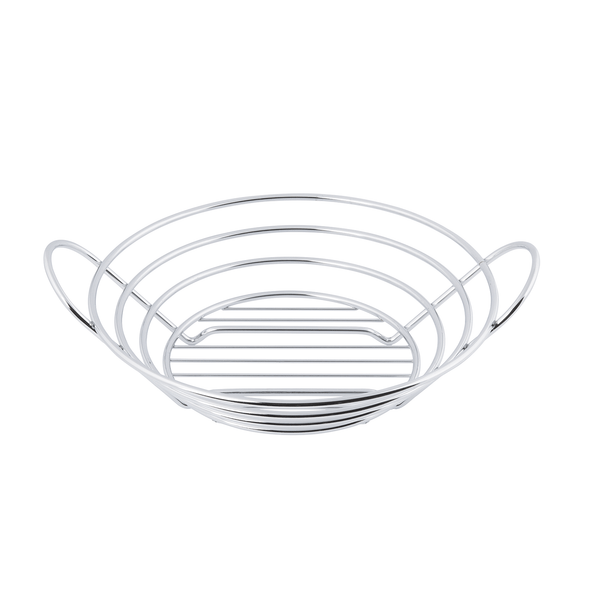 Tablecraft H7175 Chrome Wire Round Display Basket with Handles, 12" x 3-1/4"