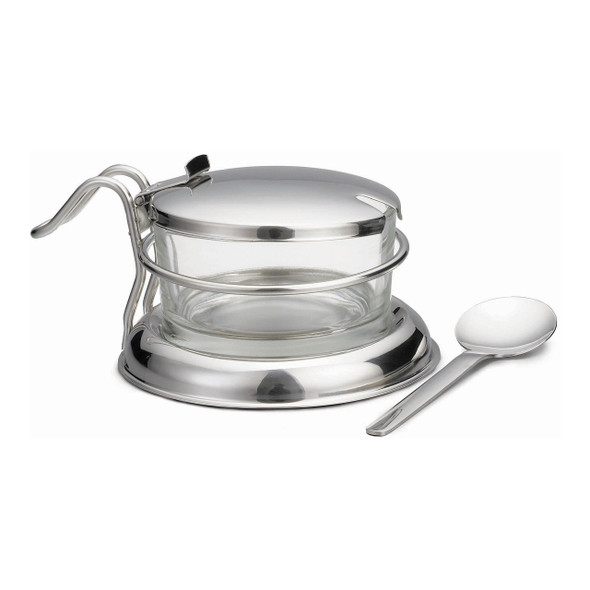 Tablecraft 357 6 Oz. Condiment Jar Set, Glass Jar with Stainless Steel Lid & Spoon