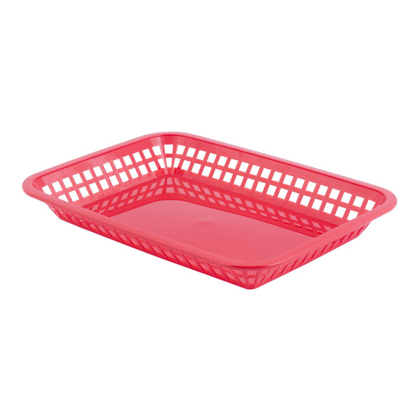 Tablecraft 1079R Rectangular Plastic Basket, 10.75" x 7.75" x 1.5", Red