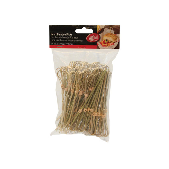 Tablecraft BAMH6 6" Bamboo Heart Looped Pick, 100/Pack Tablecraft BAMH6 6" Bamboo Heart Looped Pick, 100/Pack