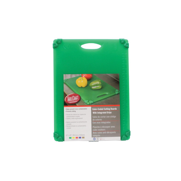 Tablecraft CBG1520AGN Cutting Board, 15 x 20-1/2 AntiSlip-grips Hook Hand, Green