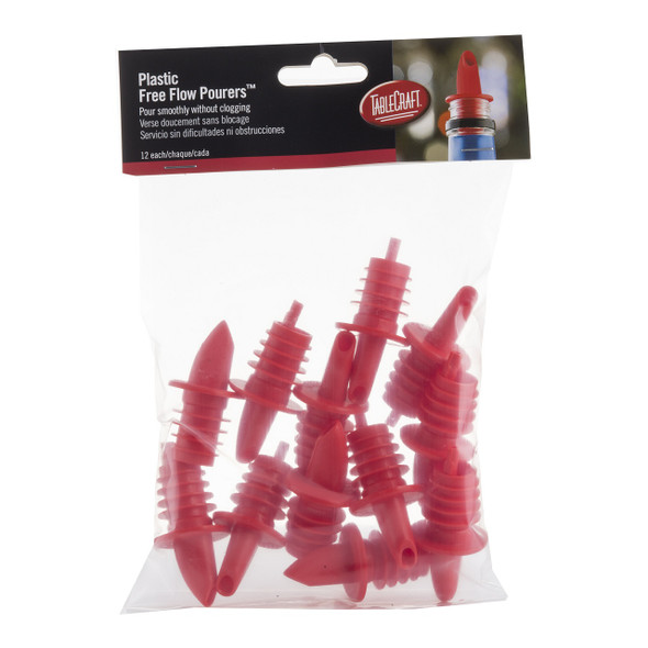Tablecraft 35R Free Flow Plastic Pourer, Red (12/Pack)